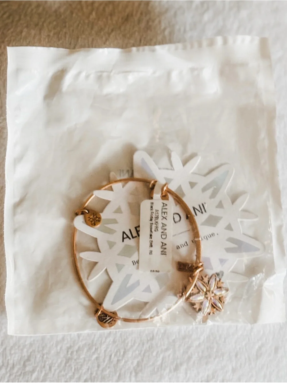 NWT! Alex and Ani 2017 Black Friday Snowflake Charm Bangle Bracelet - Gold